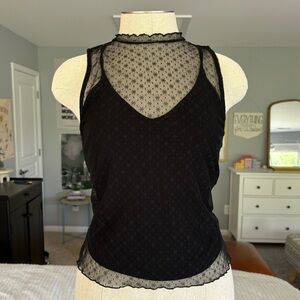 Lace High-Neck Tank with Lettuce Trim & Undertank